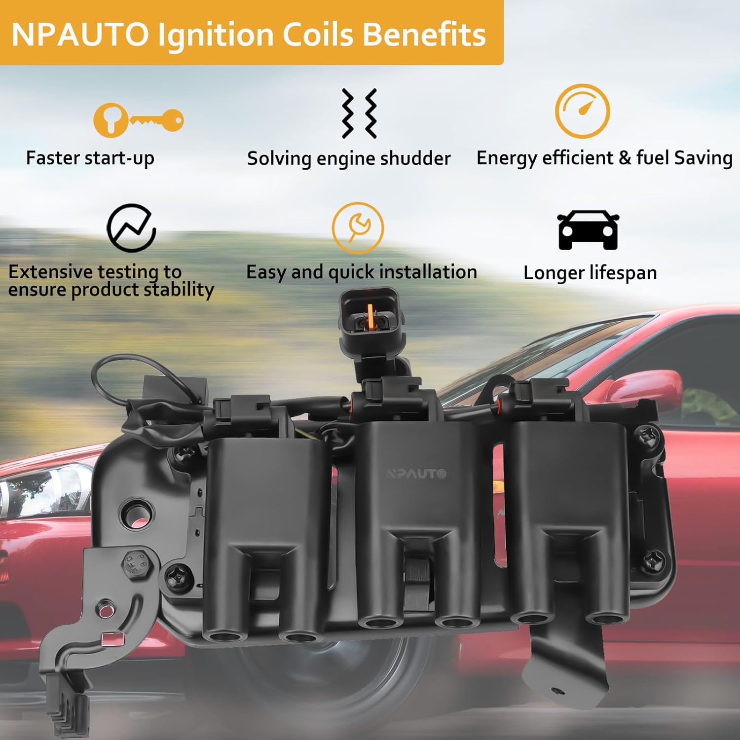 NPAUTO Ignition Coil Pack compatible with V6 2.7L 2.7 2001 2002 2003 2004 2005 2006 Hyundai Santa Fe 2003-2008 Hyundai Tiburon