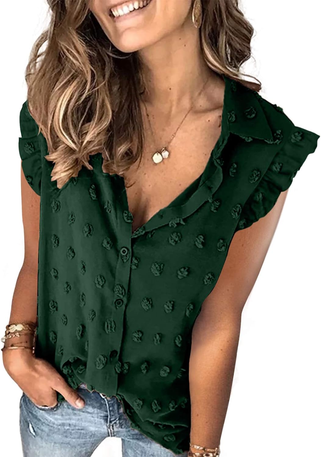 AlvaQ Women's Chiffon Blouses Long Sleeve Button Down Pom Pom Shirts Tops