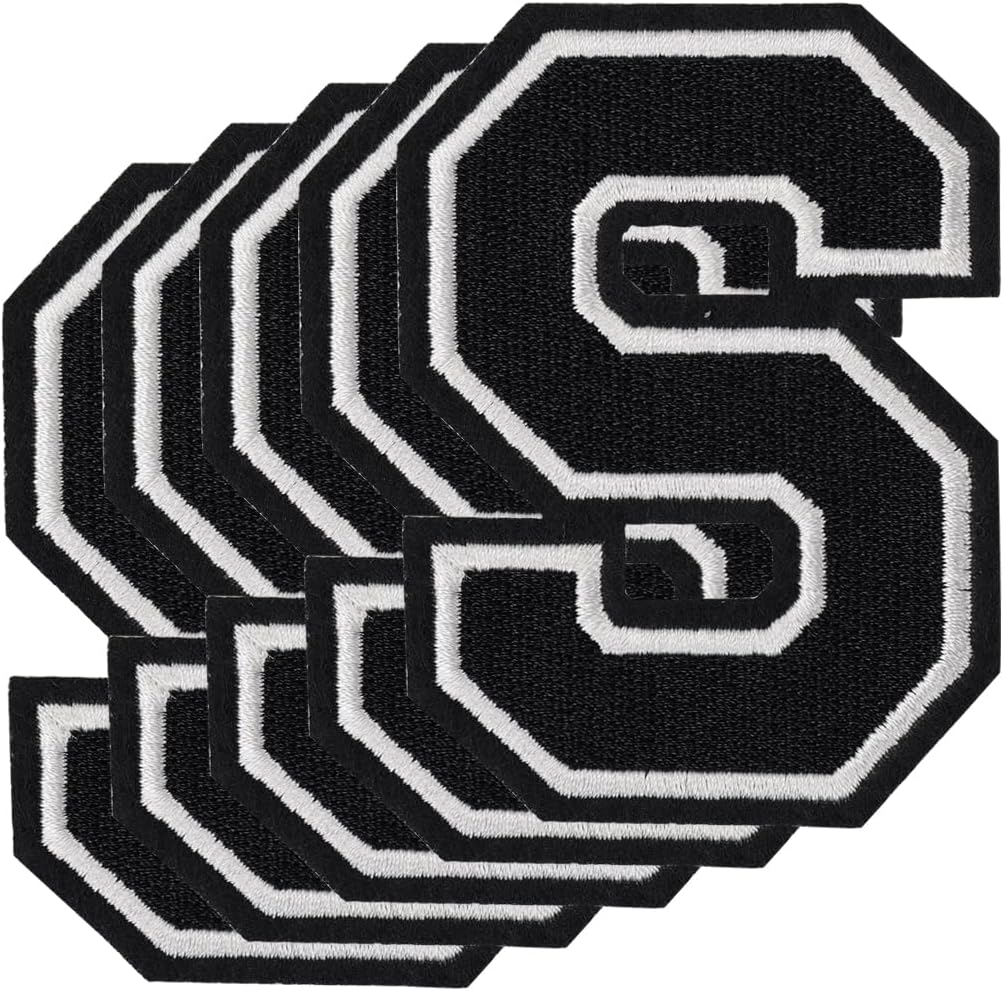 Pack of 5 Letter Patches for Ironing and Sewing, 8 cm Decorative Letter Patches for Iron-On Fabric Jackets Jeans Handbags Backpacks Hats DIY Work (S)