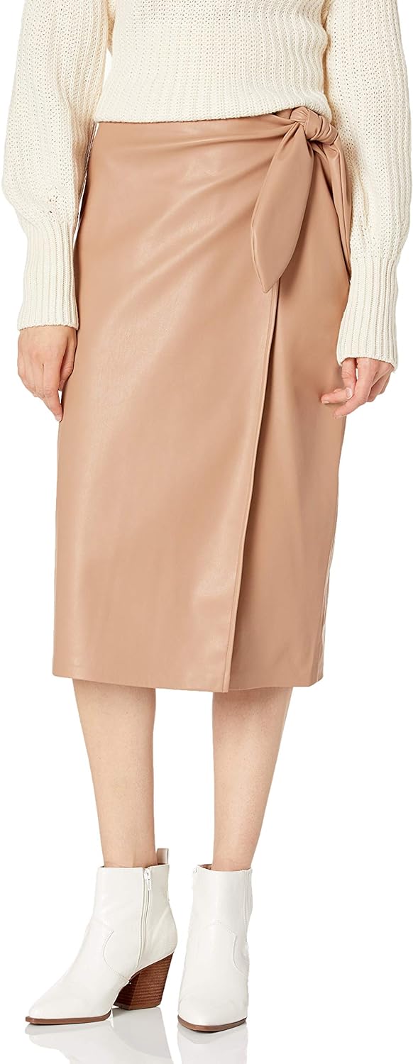 The Drop Women's Manon Vegan Leather Wrap-Front Midi Skirt