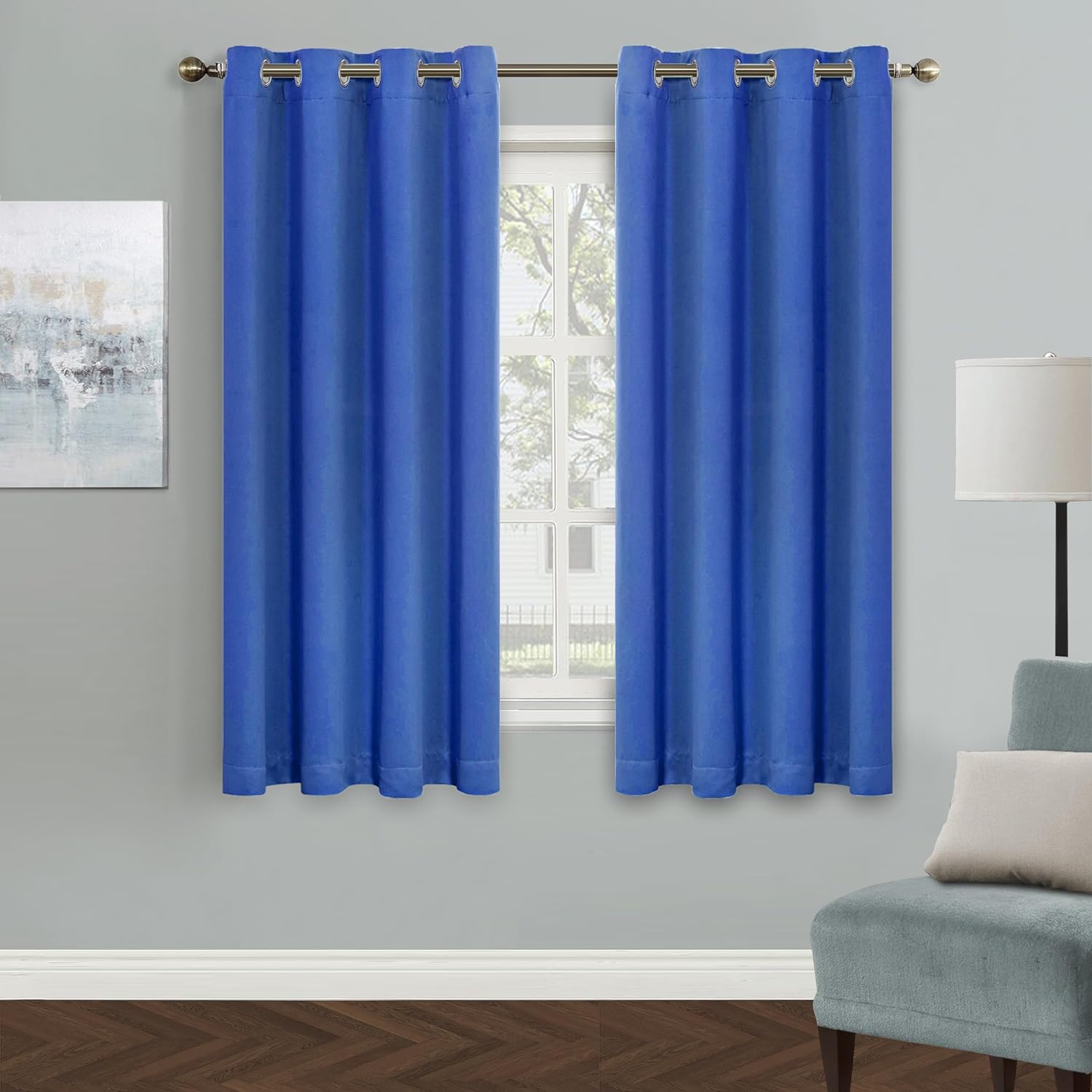 MYSKY HOME Blue Curtains Bedroom Curtains 63 Inch Long Blackout Curtains for Living Room Dark Grommet Window Curtains Privacy Protect Room Darkening Single Panel Curtains, 52 x 63 Inch, Royal Blue