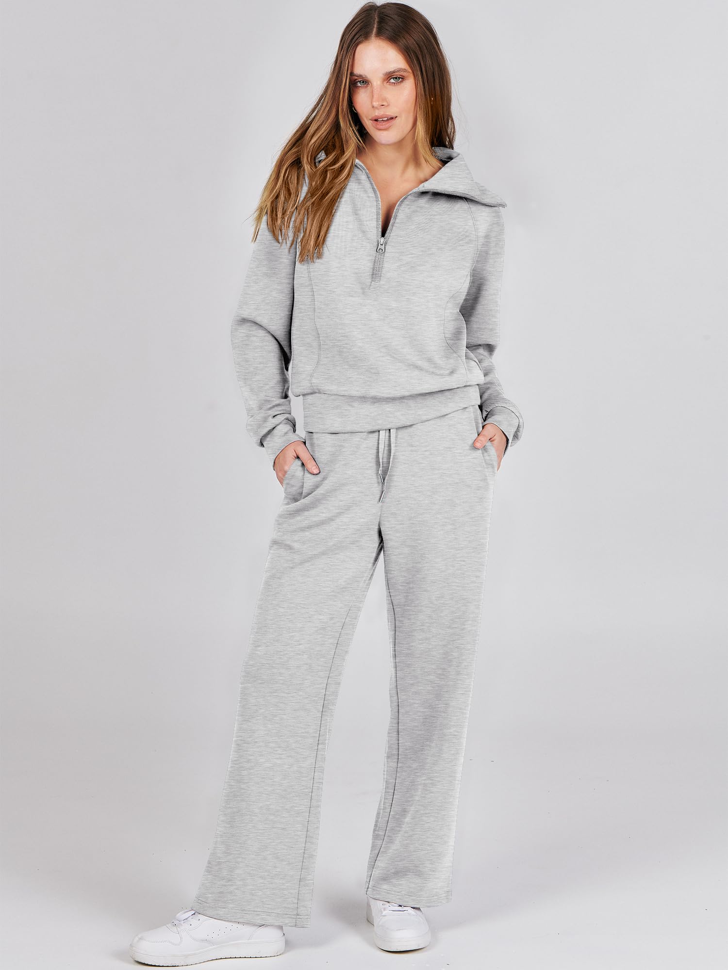 Women's 2 Piece Oversized Quarter Zip Sweatsuit Set by ANRABESS - Fall 2023 Trendy Lounge & Travel Matching Sweatshirt and Sweatpants