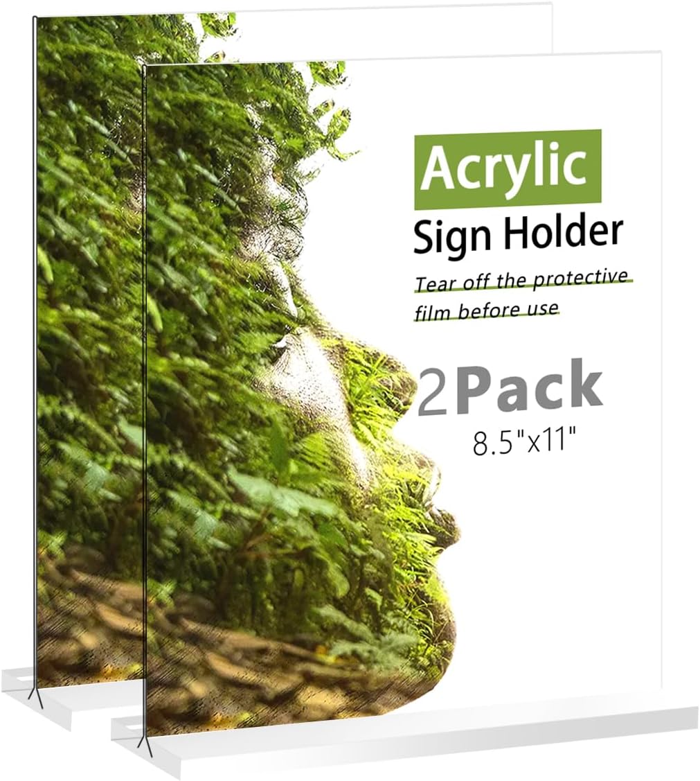 Newkita 8.5x11 Acrylic Sign Holder 3 Pack, Clear Acrylic Stands Transparent for Display, Double Sided for Restaurants, Menus, Table