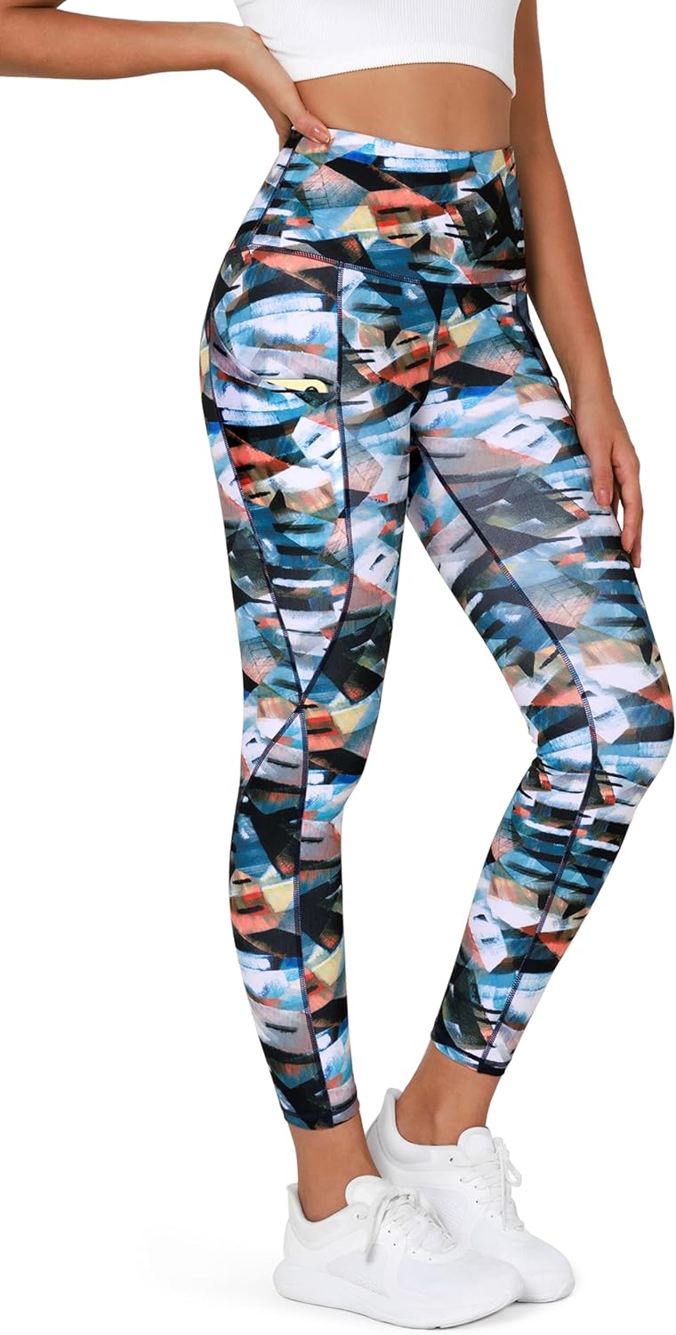 ODODOS Women's High Waisted Yoga Leggings with Pockets,Tummy Control Non See Through Workout Athletic Running Yoga Pants, Fine Art-25"inseam, L