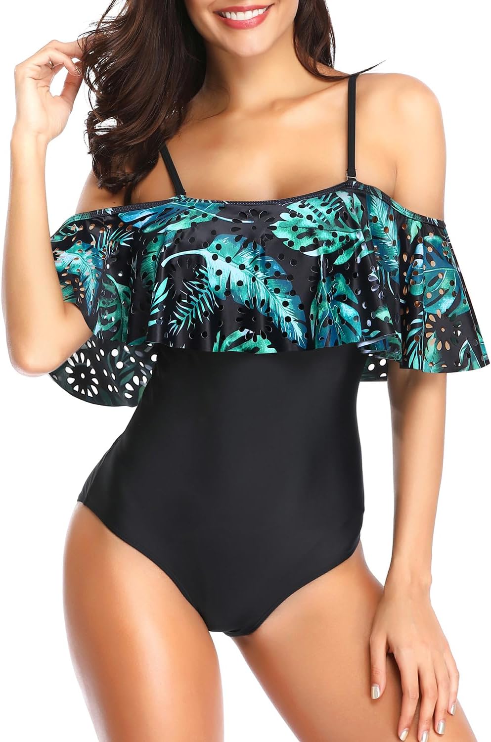 Tempt Me Women One Piece Off Shoulder Lace Swimsuits Ruffle Flounce Hollow Bathing Suits