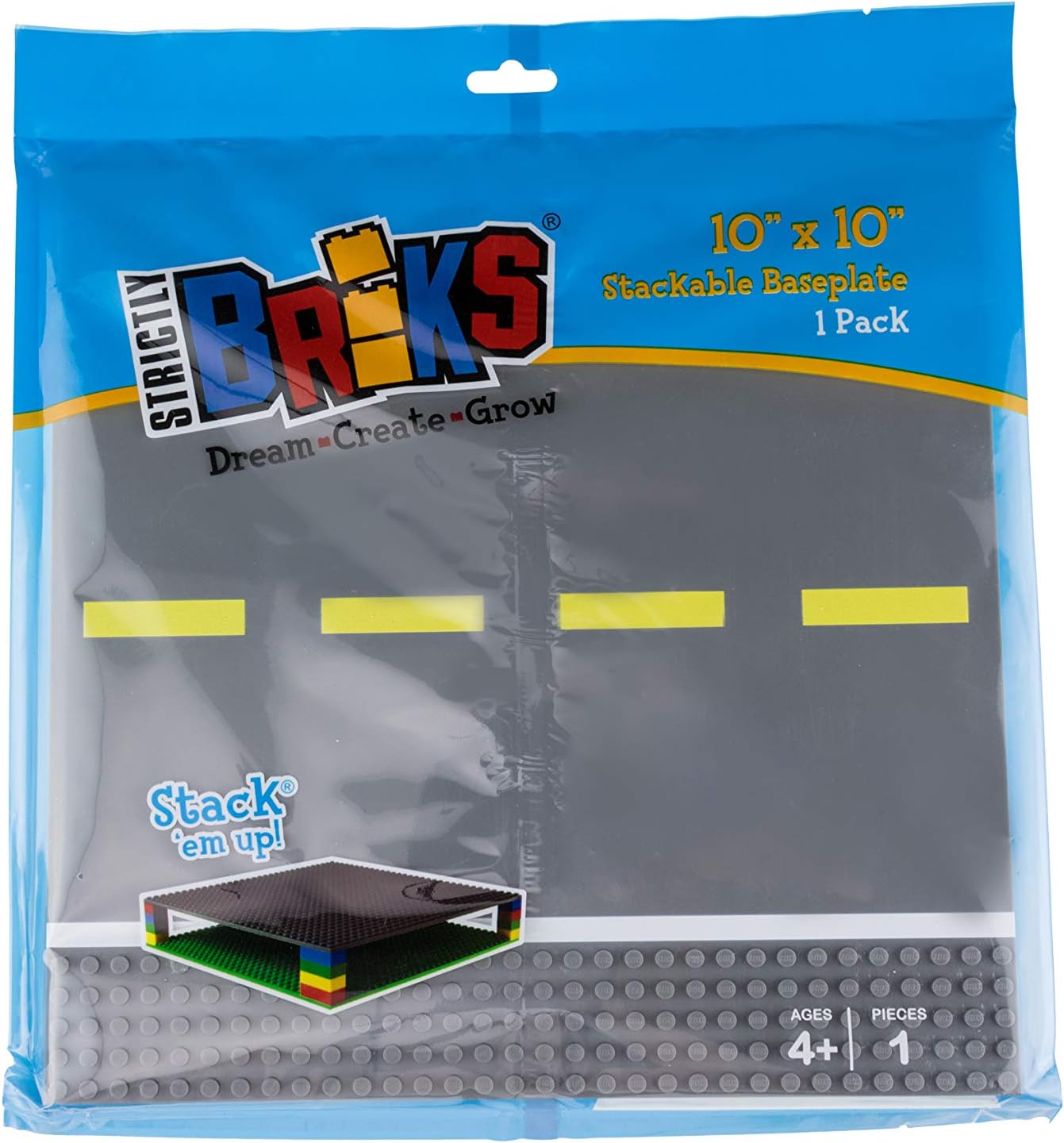 Road Baseplates 25cm x 25cm Building Brick Base Plate 100% Compatible with All Major Brands Building Bases for City Roads, Towns and Garages and More One Straight Road