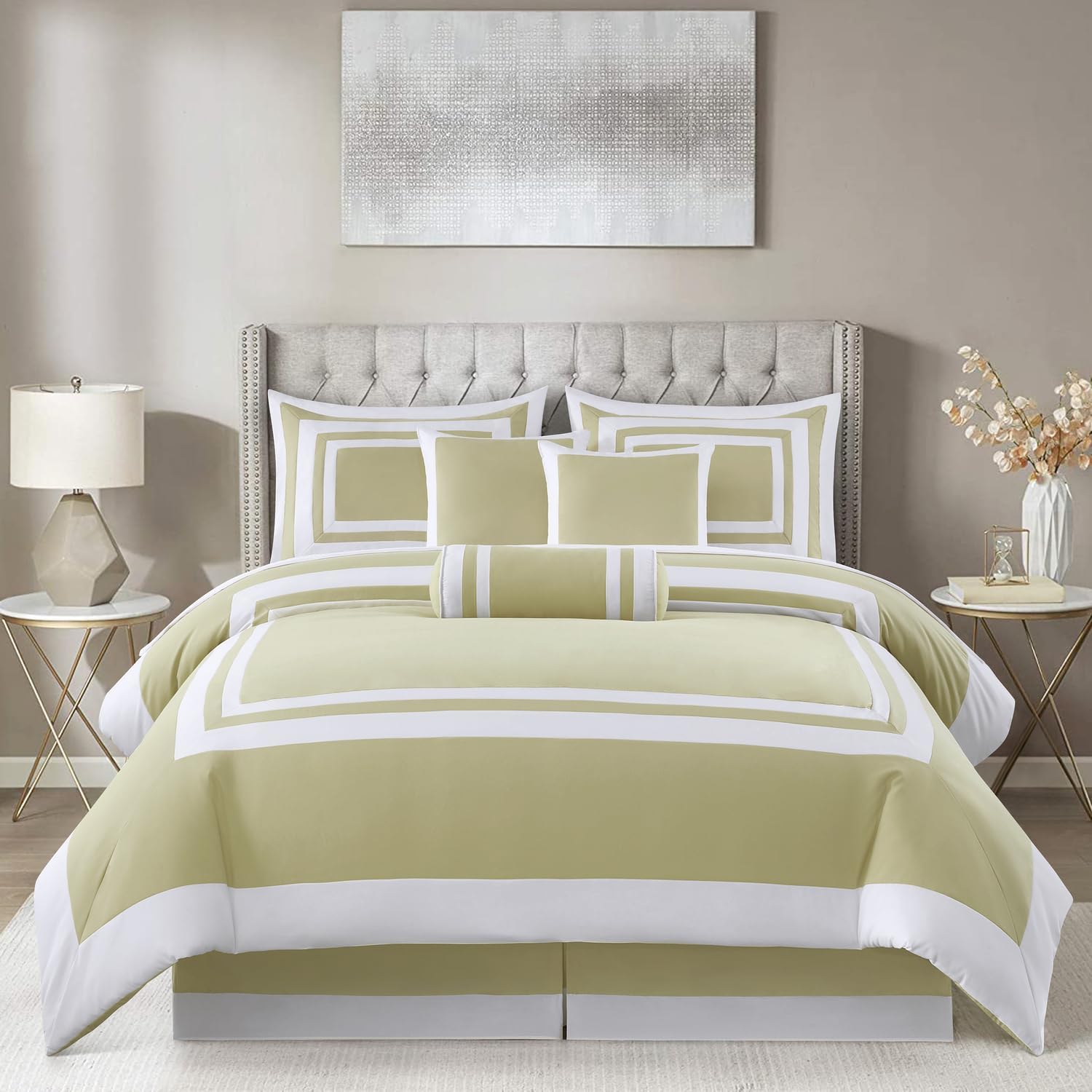 Chezmoi Collection 7-Piece Caprice Navy/White Square Pattern Hotel Bedding Comforter Set, King