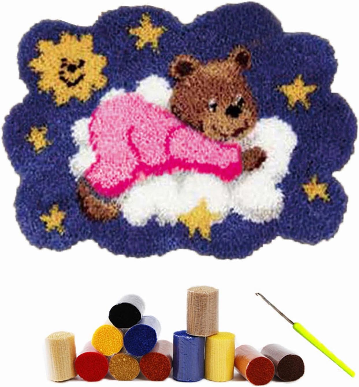 ProJoyJoy Latch Hook Kits for Kids Adults, Rug hooking Kits,Color Printed DIY Carpet Needlework for Home Decoration (Butterfly)