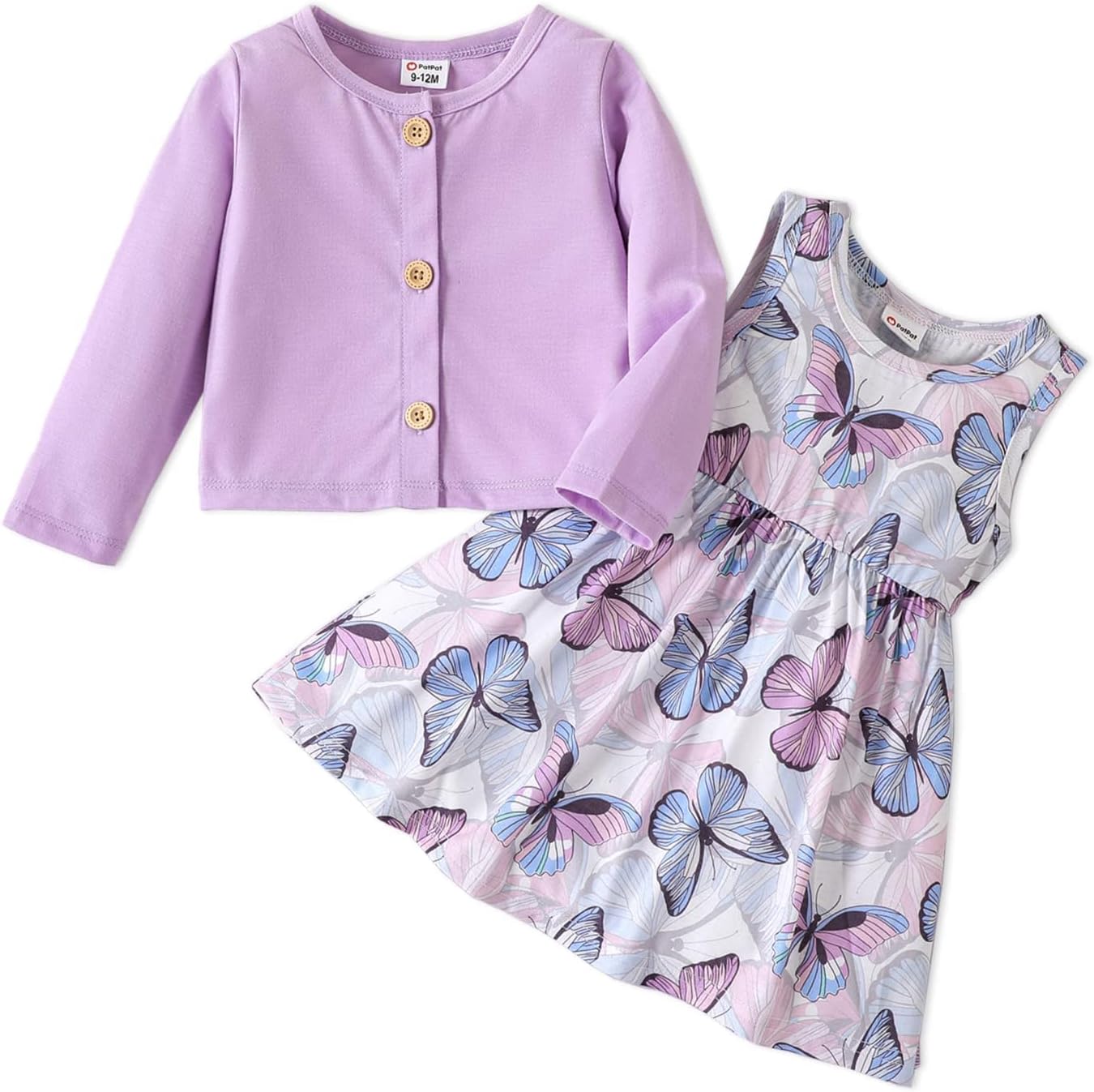 PATPAT Baby Girls Dress and Cardigan Sets 2 PCS Toddler Girl Sunflower Print Sleeveless Dress and Long Sleeve Cardigan Set