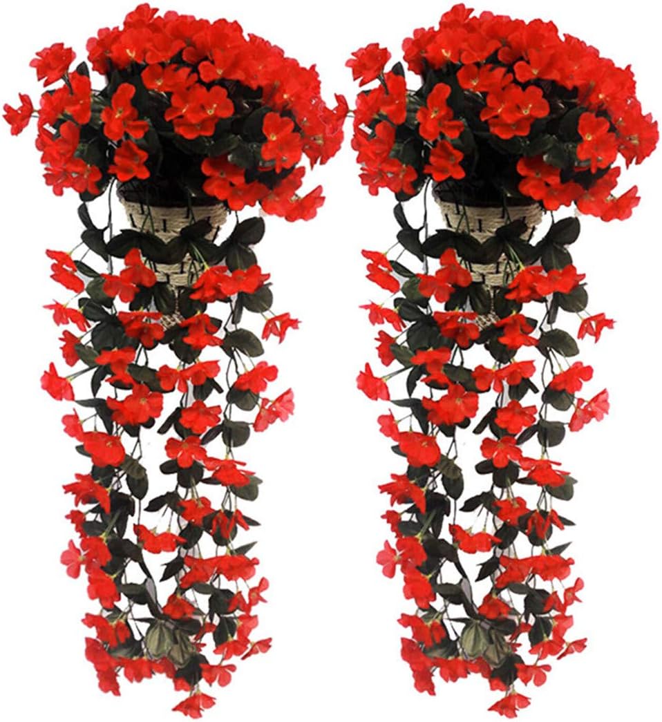 MJARTORIA 2Pack Artificial Rose Flowers Basket Vine Fake Flowers Hanging Plant Wall Home Balcony Basket Decor for Indoor and Outdooor