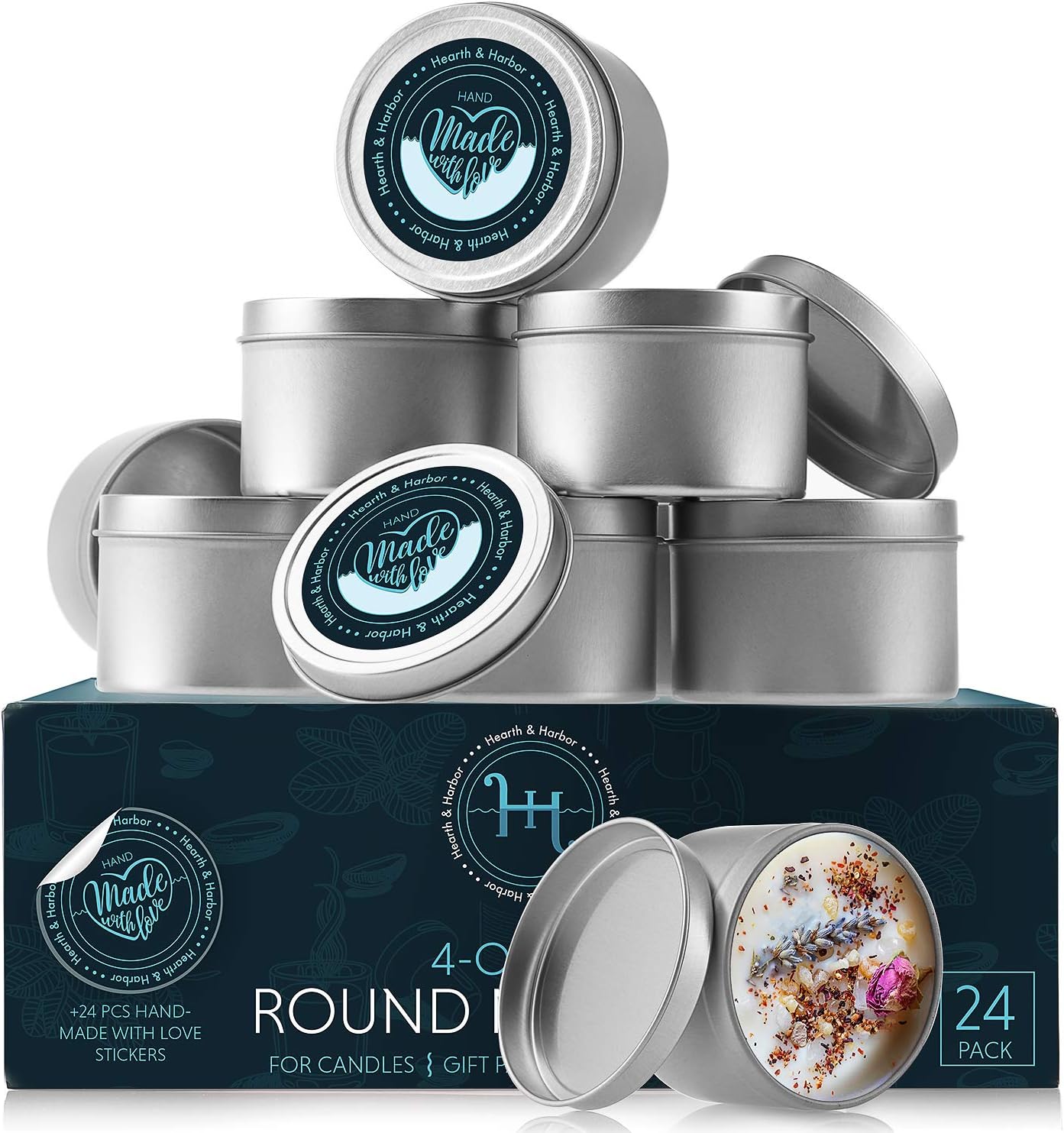 Hearth & Harbor Tin Candle Jars for Making Candles - DIY Candle Containers with Lids - Metal Candle Jars - Bulk Tins Storage for Candle - (12 Pieces) - (8 Ounces) - Stainless Steel