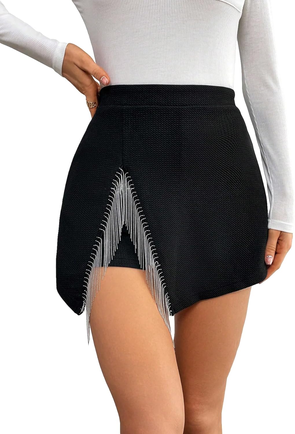 SweatyRocks Women's High Waisted Asymmetrical Wrap Hem Glitter Skorts Skirt with Shorts