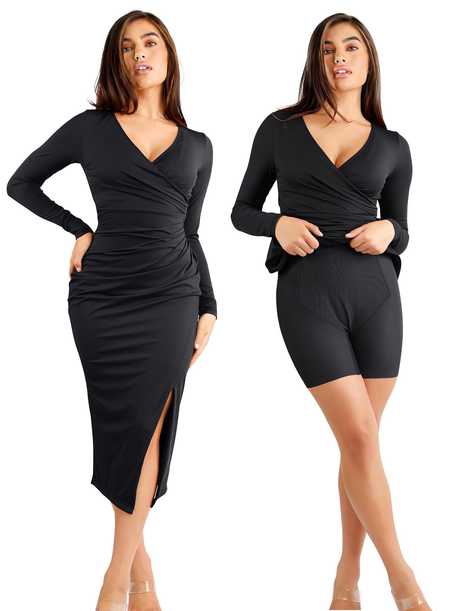 Popilush Shapewear Dress Formal Ruched Dress for Women with Built in Shapewear Bodycon Midi Dresses for Women 2023