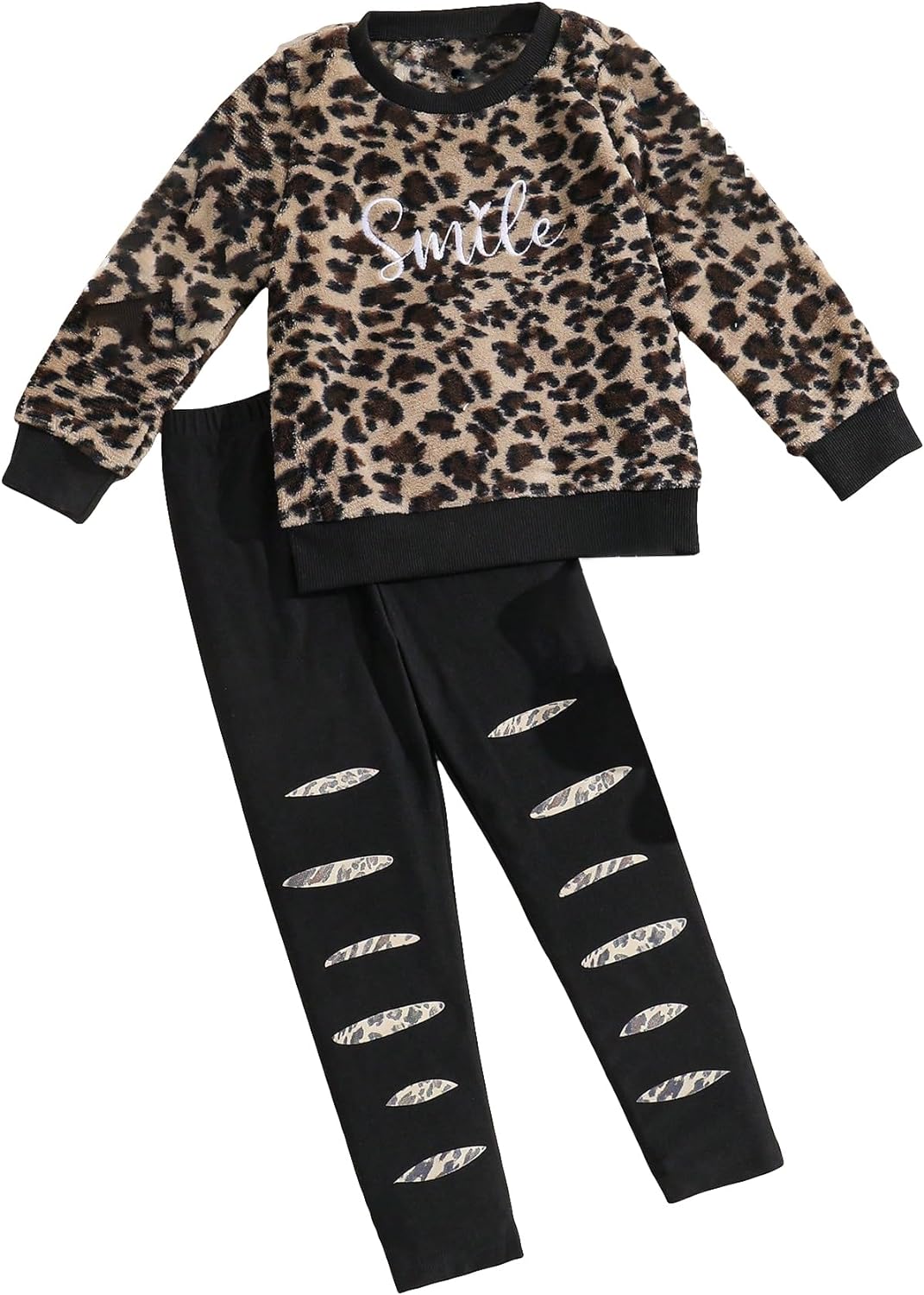 SOLY HUX Girl's Tie Dye Cartoon Letter Graphic Long Sleeve Pullover Sweatshirt with Ripped Leggings 2 Piece