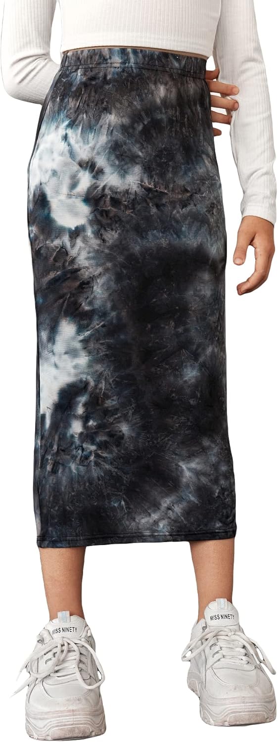 Milumia Girl's Casual High Waist Long Pencil Skirt Comfy Plain Straight Skirts