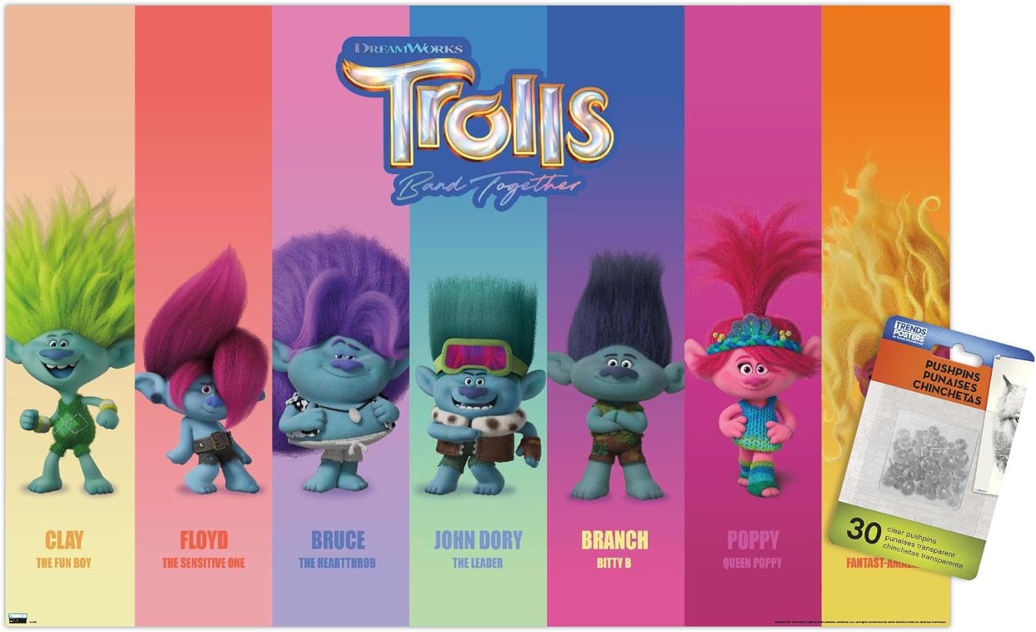 Trends International Trolls: Band Together - Perfect Harmony Wall Poster, 22.37" x 34.00", Poster & Push Pin Bundle