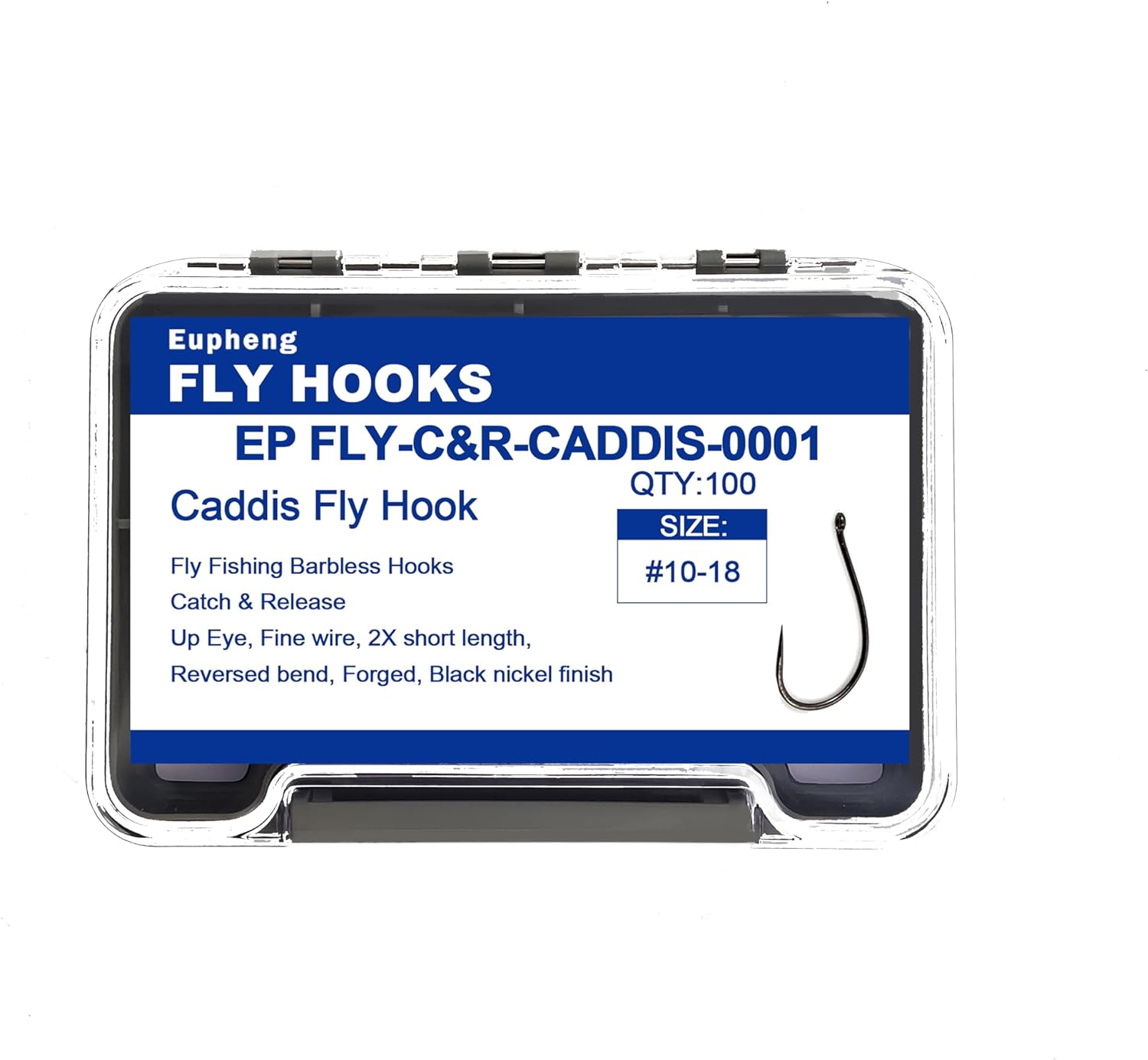 Eupheng Fly Fishing Hooks 100pc Pack Barbless Catch & Release Dry Wet Nymph Shrimp&Pupa, Streamer, Caddis, Jig, Scud Flies Fishing Hooks