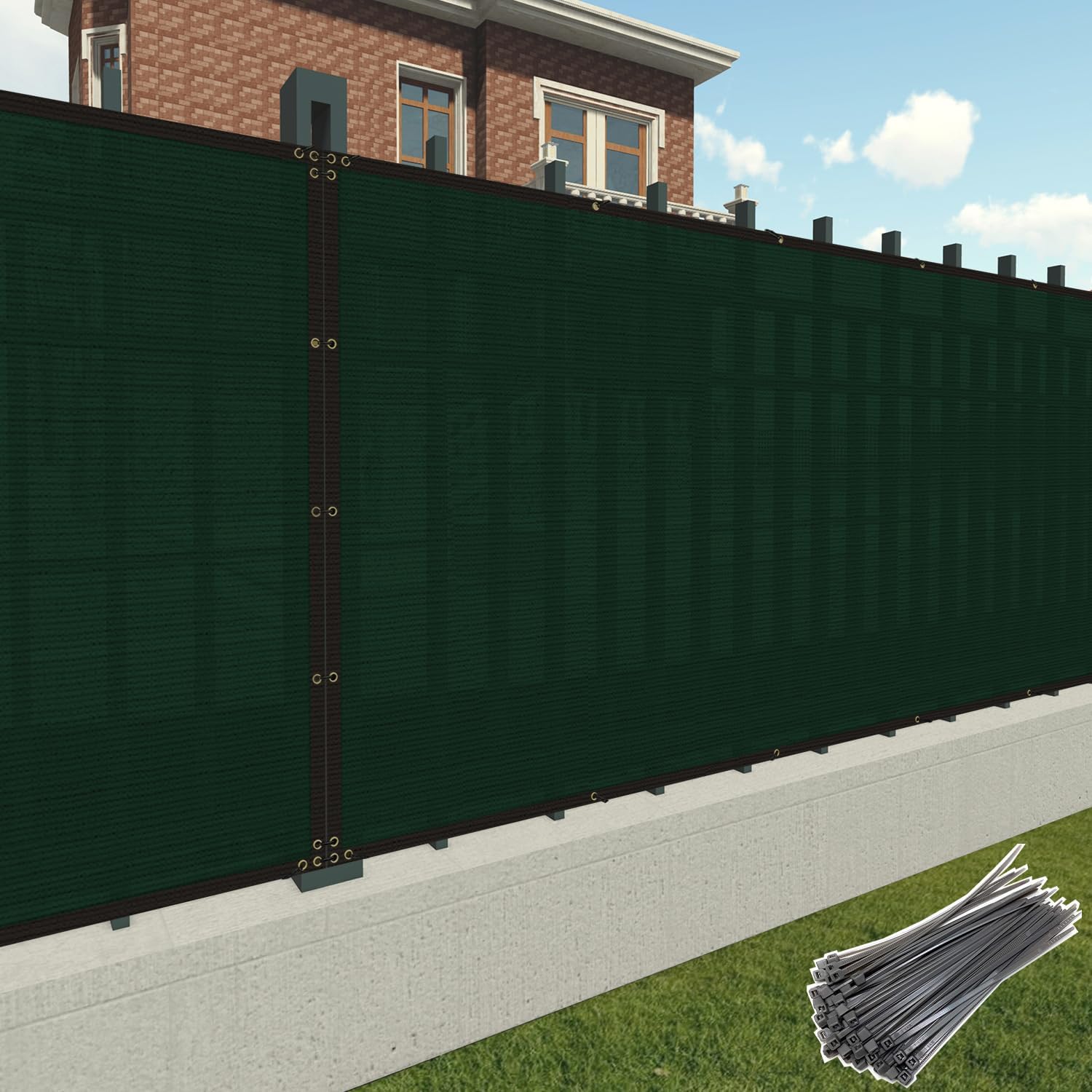 Patio 6 x 50 Fence Privacy Screen Green Commercial Grade Mesh Shade Fabric with Brass Gromment Outdoor Windscreen with Zipties