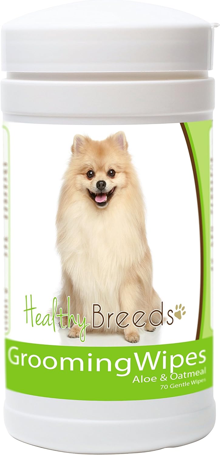 Healthy Breeds Dog Multi-Purpose Grooming Wipes for Pomeranian – Over 80 Breeds - Cleans Paw Pads, Skin Folds, Armpits, Face, Butt – 70 Count – Aloe and Oatmeal for Sensitive Skin