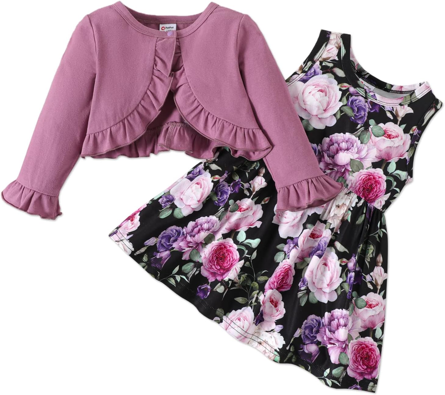 PATPAT Baby Girls Dress and Cardigan Sets 2 PCS Toddler Girl Sunflower Print Sleeveless Dress and Long Sleeve Cardigan Set