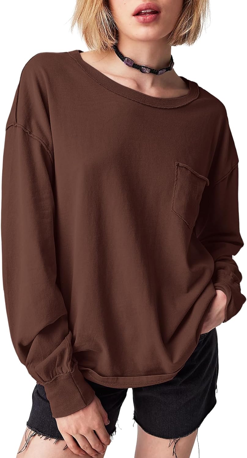 ATHMILE Womens Long Sleeve T Shirts Crewneck Tops Casual Blouse 2023 Y2K Basic Tee Tunics