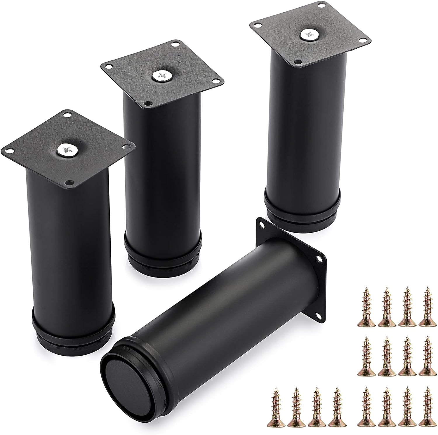 OwnMy 4PCS 4 Inch Stainless Steel Furniture Legs Feets Metal Cabinet Legs, Adjustable Round Metal Furniture Replacement Legs Corner Feets Heavy Duty Table Leg Extenders for Sofa Couch Chair