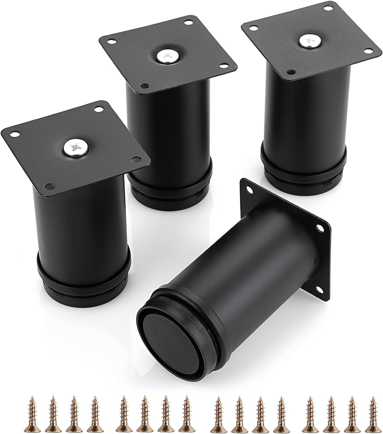 OwnMy 4PCS 4 Inch Stainless Steel Furniture Legs Feets Metal Cabinet Legs, Adjustable Round Metal Furniture Replacement Legs Corner Feets Heavy Duty Table Leg Extenders for Sofa Couch Chair