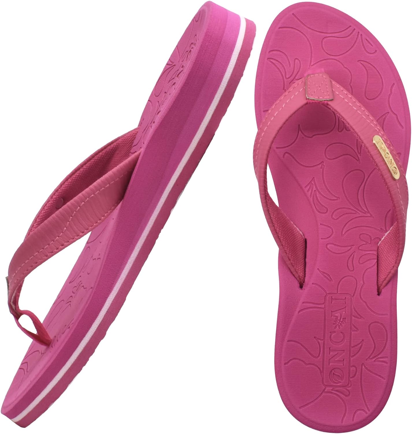 ONCAI Flip Flops For Women Yoga Mat Comfortable Beach Thong Sandals With Arch Support, Hot Pink, 7