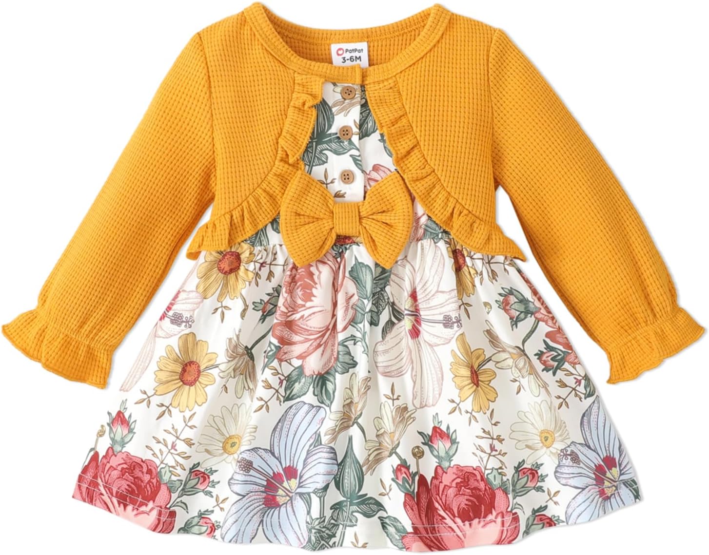 PATPAT Baby Girls Dress and Cardigan Sets 2 PCS Toddler Girl Sunflower Print Sleeveless Dress and Long Sleeve Cardigan Set