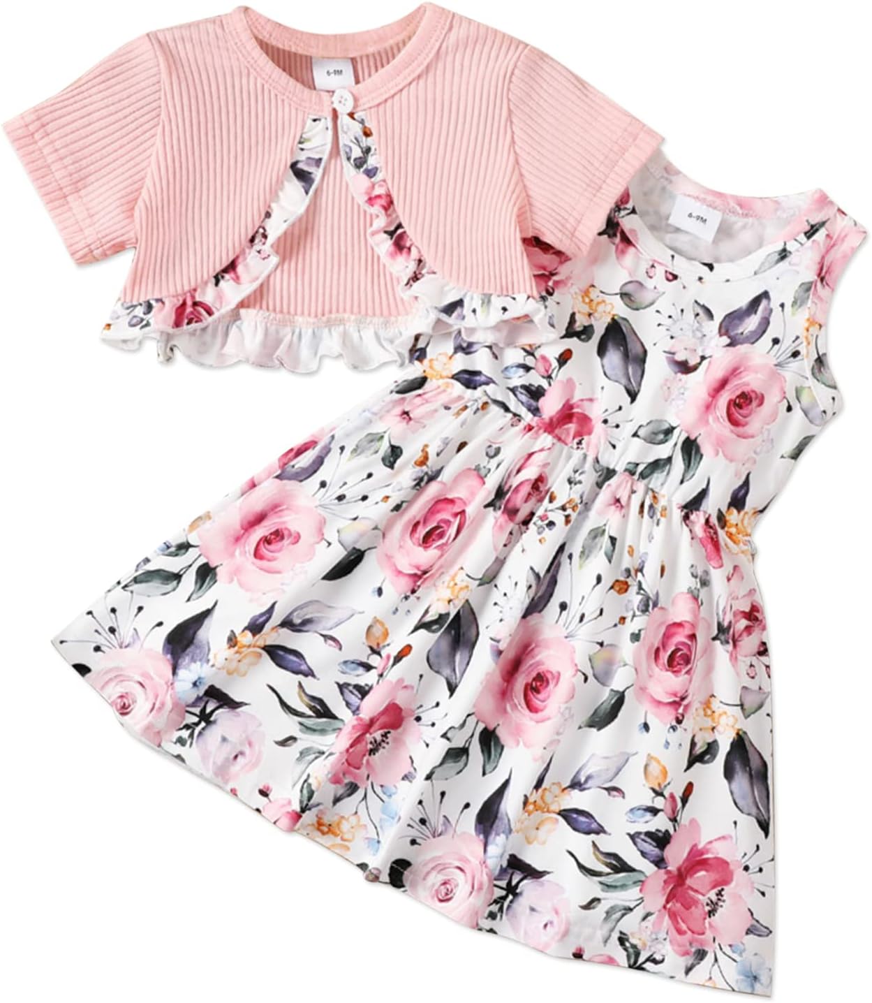 PATPAT Baby Girls Dress and Cardigan Sets 2 PCS Toddler Girl Sunflower Print Sleeveless Dress and Long Sleeve Cardigan Set