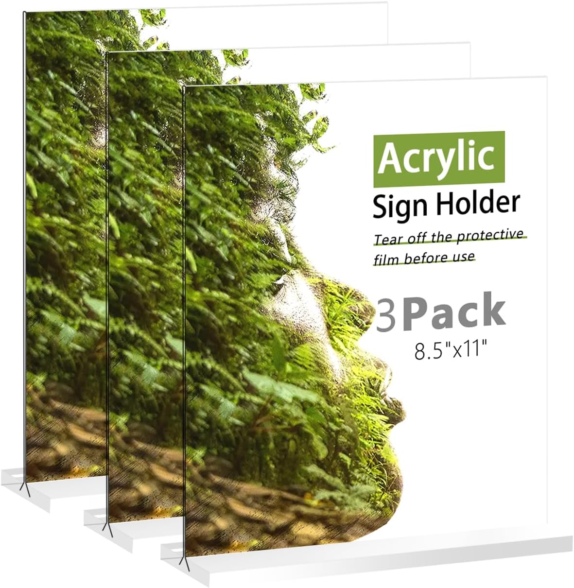 Newkita 8.5x11 Acrylic Sign Holder 3 Pack, Clear Acrylic Stands Transparent for Display, Double Sided for Restaurants, Menus, Table