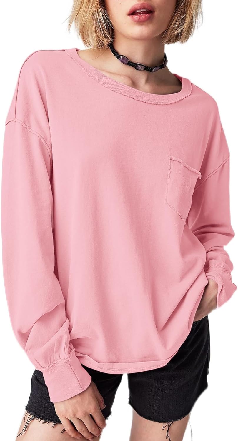 ATHMILE Womens Long Sleeve T Shirts Crewneck Tops Casual Blouse 2023 Y2K Basic Tee Tunics