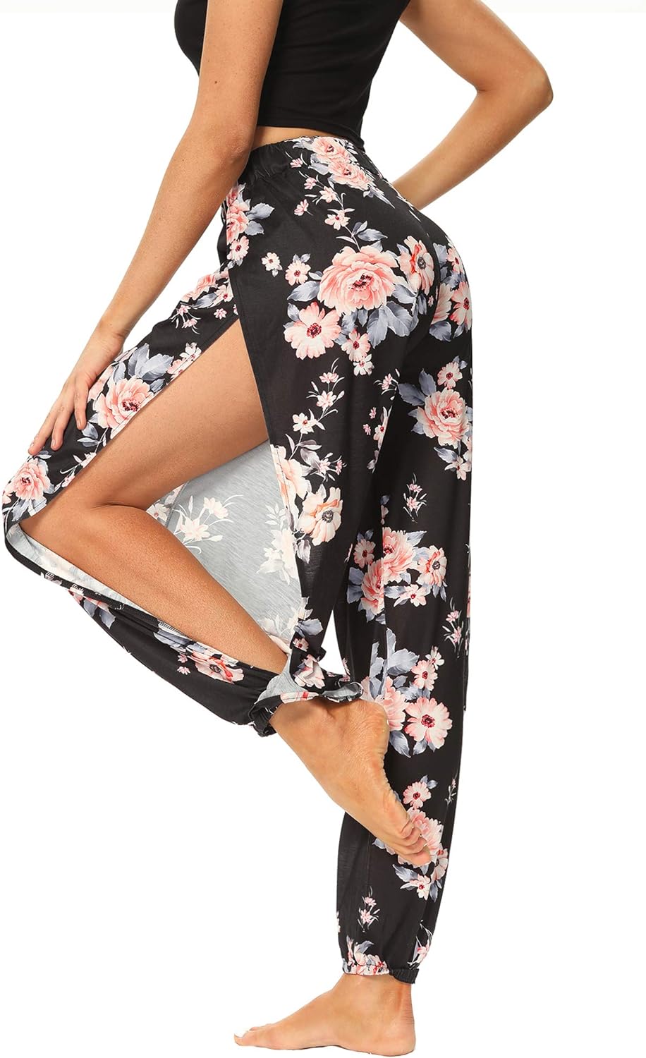 PACBREEZE Women's Yoga Harem Pants Side Slit Joggers Active Workout Sweatpants Beach Cover-up Pants