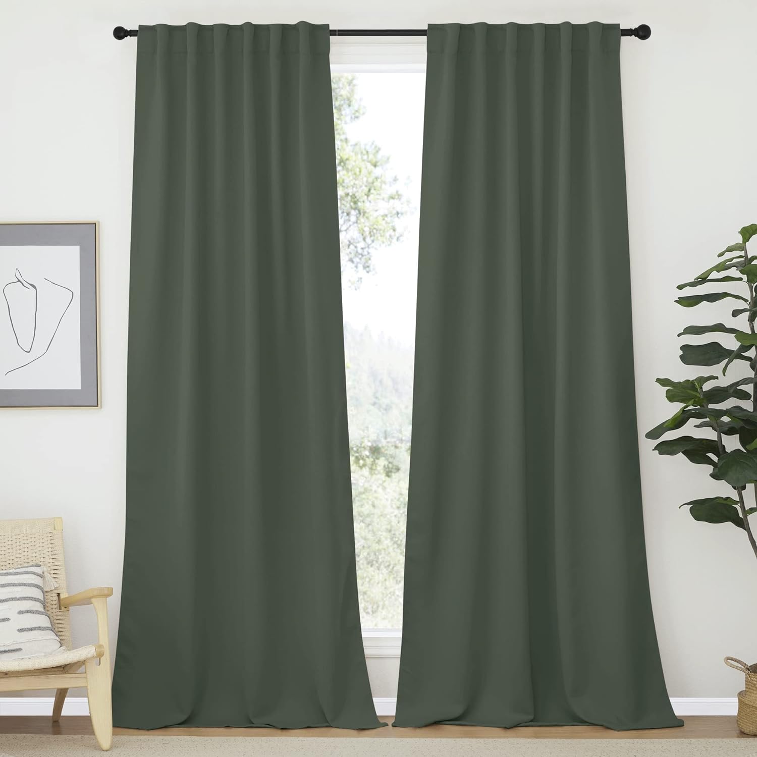 NICETOWN Bedroom Curtains Blackout Curtain Panels - (Dark Mallard Color) 52x95 inch, 2 PCs, Insulating Energy Saving Solid Rod Pocket Blackout Drapes