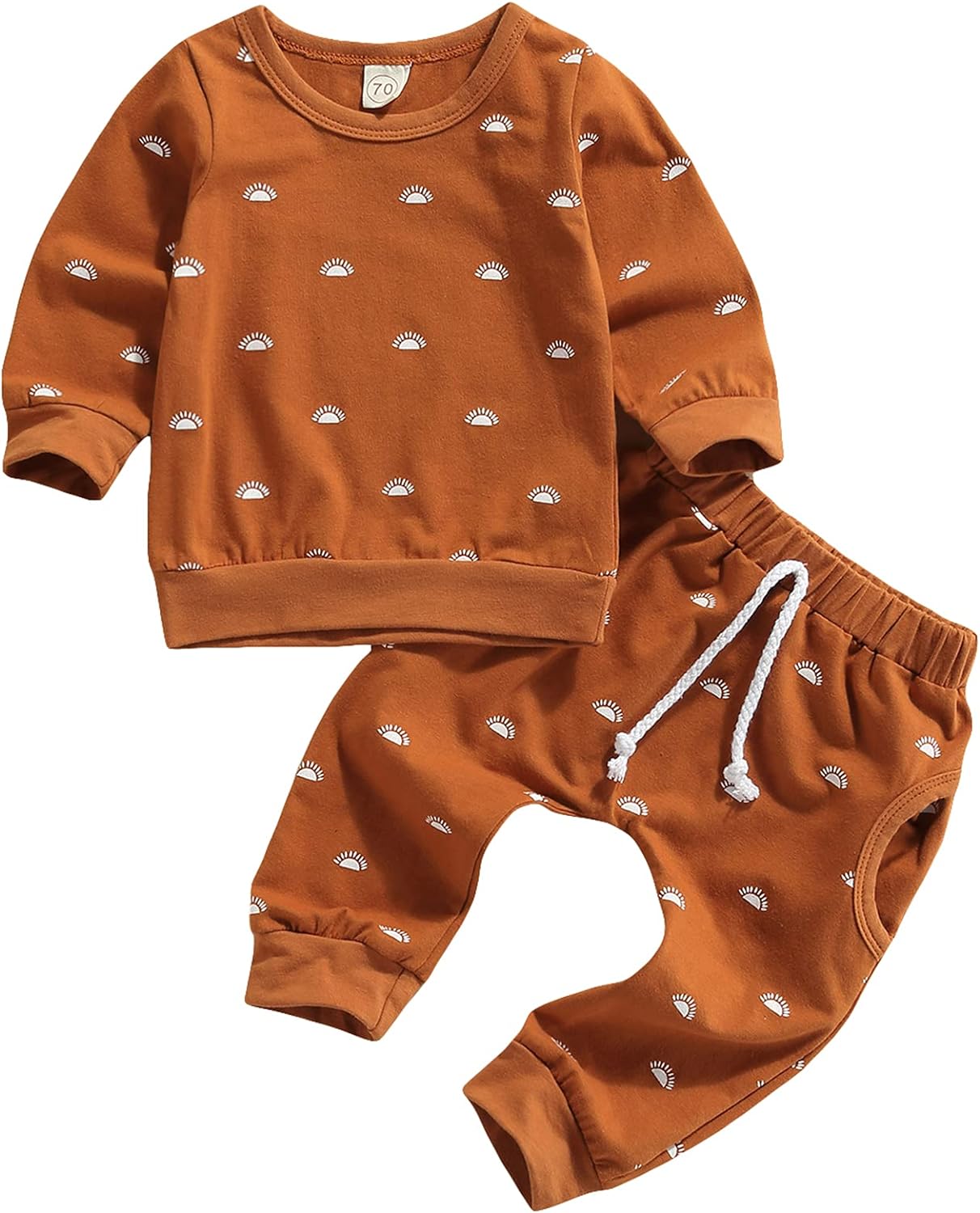 Newborn Baby Boys Clothes Infant Long Sleeve Sweatshirt Tops Pants Set Fall Winter Outfits, Brown Sunrise, 3-6 Months