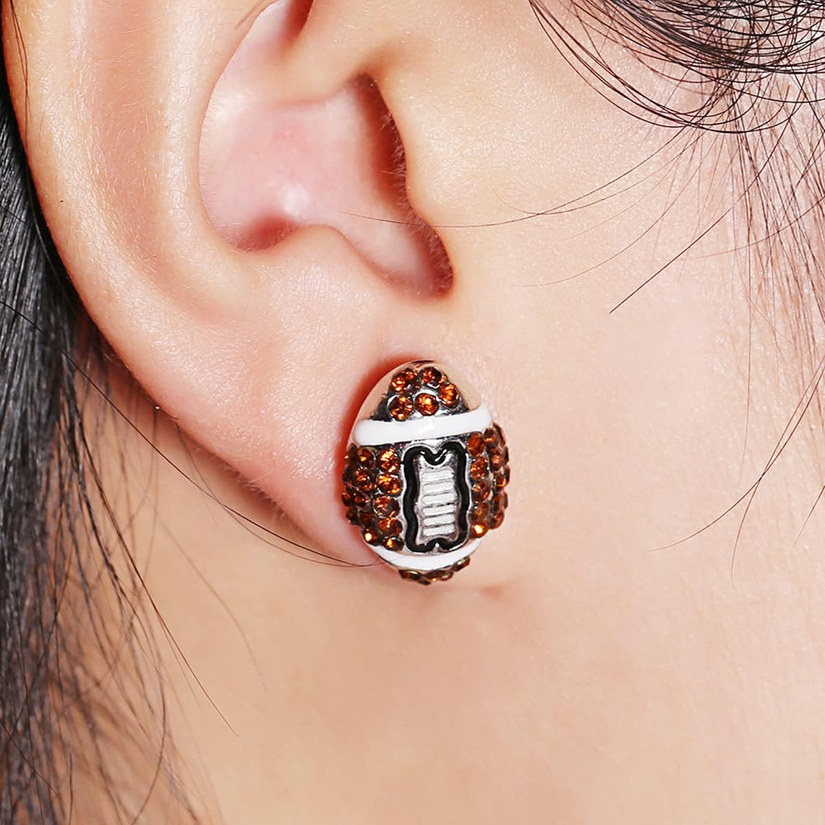 Football Earrings for Women, Beaded Football Stud Earrings, Rugby Earrings, Shiny Rhinestones Crystal Drop Earrings, Fun Sports Game Ball Earrings, Football Jewelry Gift for Women Girls Sports Lovers