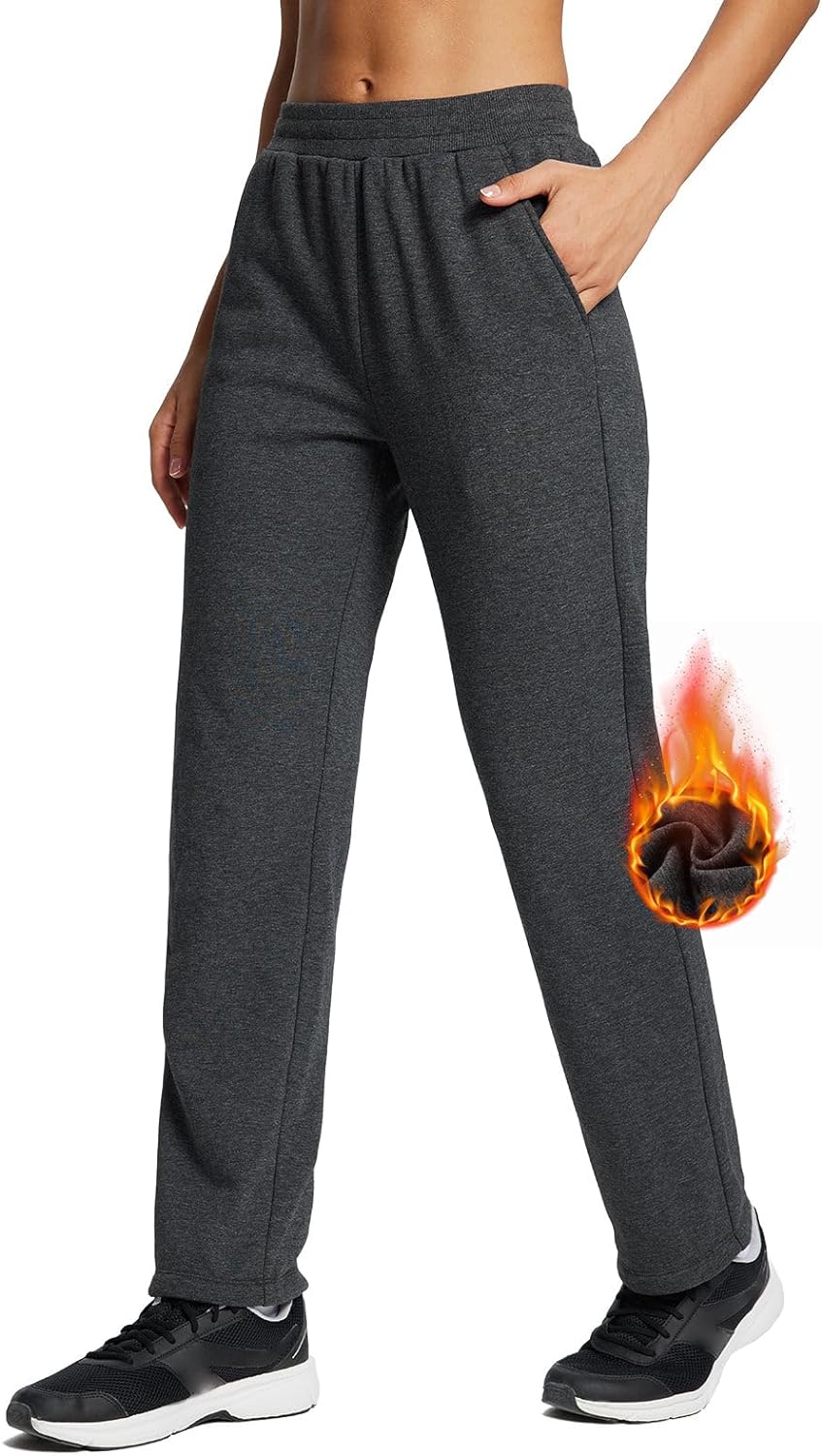 BALEAF Women's Fleece Lined Pants Straight Leg Sweatpants Elastic w Pockets Athletic Sweat Pants
