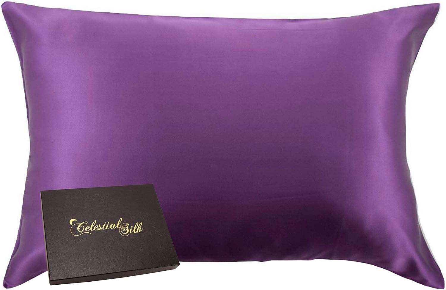 Celestial Silk 100% Pure Mulberry Silk Pillowcase Premium 25 Momme for Hair and Skin, Hypoallergenic Charmeuse Silk Weave on Both Sides - Hidden Zipper Closure (King, Plum)