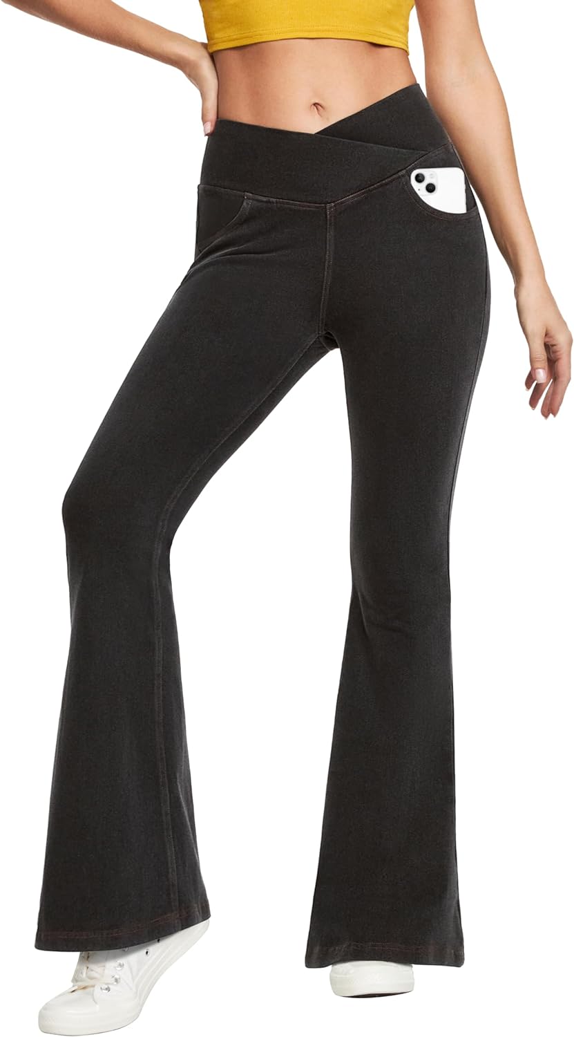 IUGA Flare Jeans for Women Bootcut Crossover High Waisted Bell Bottom Jeans Trendy Yoga Pants Flare Leggings with Pockets