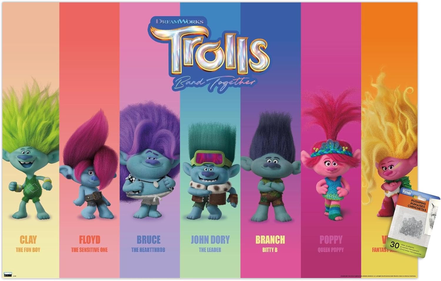 Trends International Trolls: Band Together - Perfect Harmony Wall Poster, 22.37" x 34.00", Poster & Push Pin Bundle