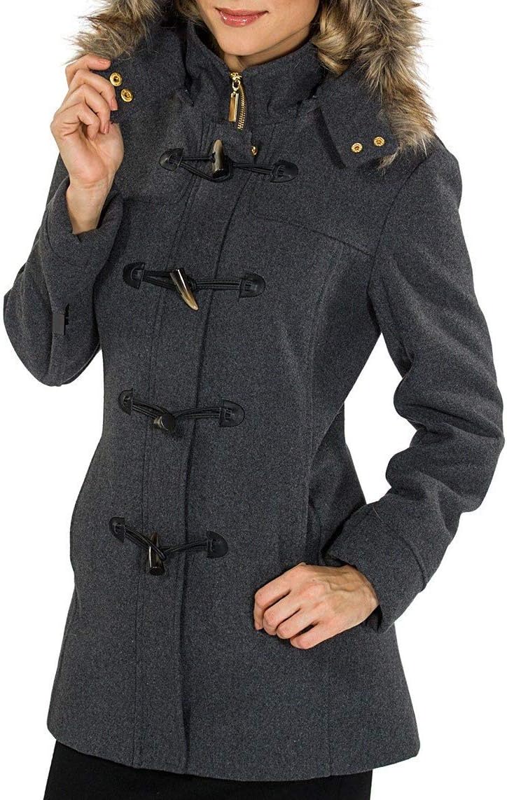 Alpine Swiss Duffy Womens Wool Coat Fur Trim Hooded Parka Jacket