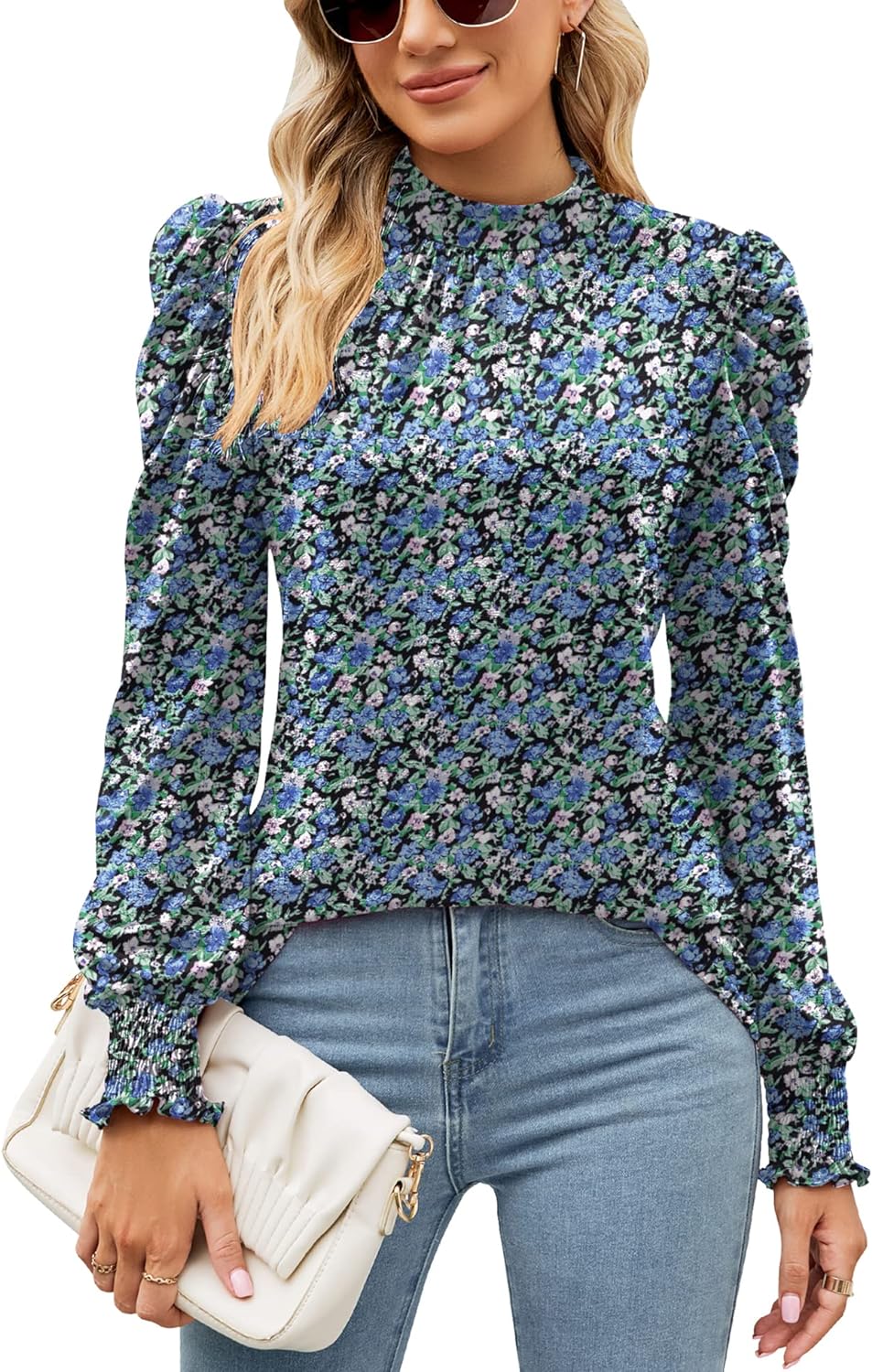 LUYAA Womens Spring Summer Tops Casual Shirts Puff Sleeve Blouses Business,Vacation Outfits