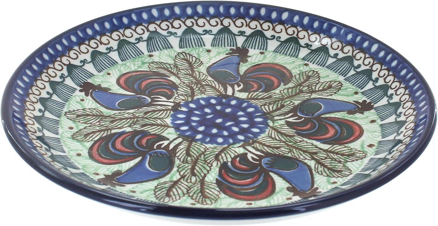 Polish Pottery Rooster Row Dessert Plate