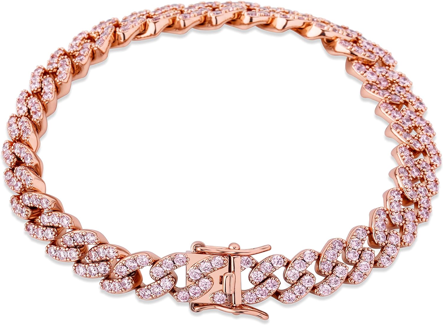 JINAO 6 Times 14K Gold Plated 8mm Men women Fully Iced Out Cubic Zirconia Dupre Cuban Link Chain Bracelet Hip Hop