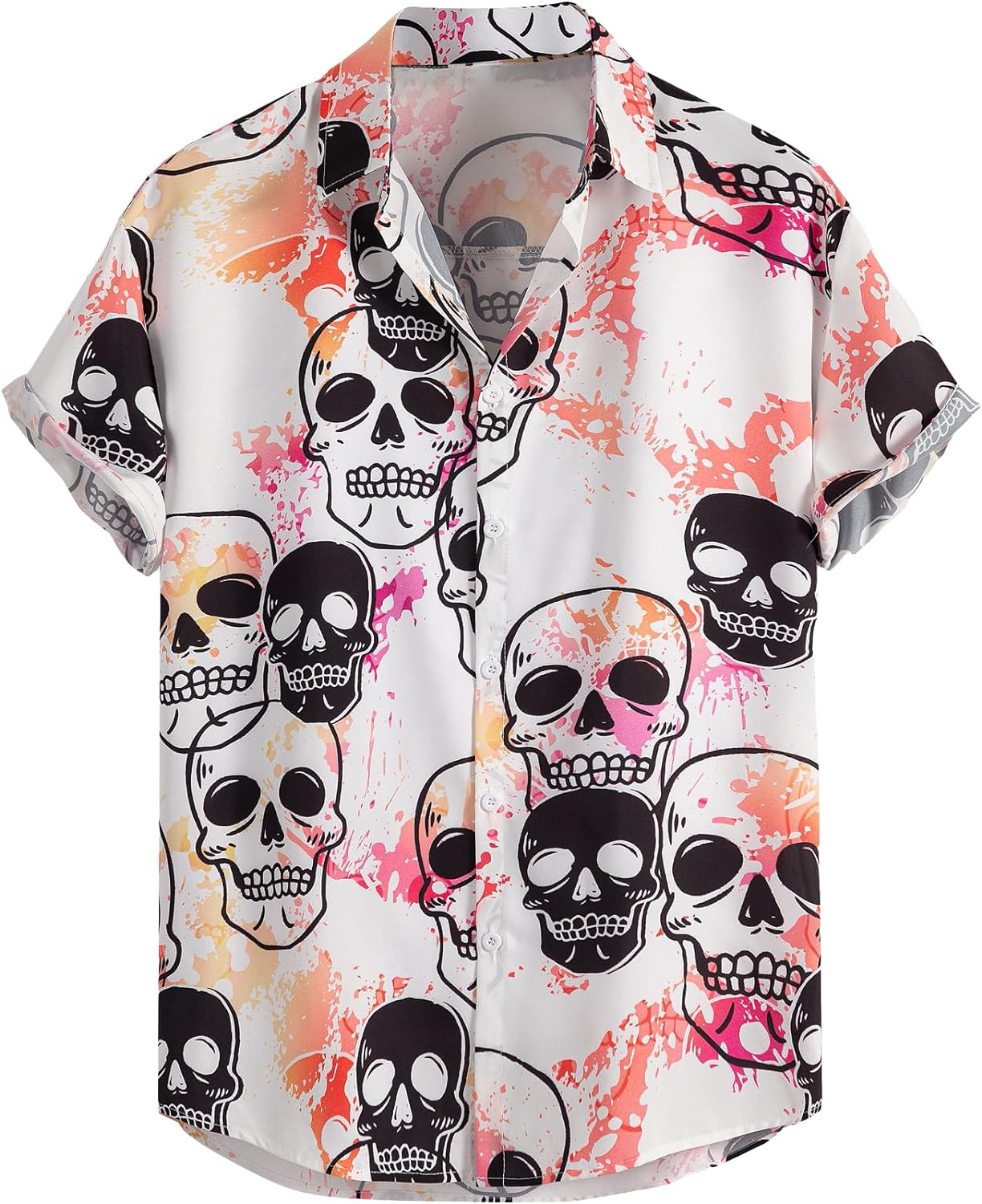 Milumia Men's Floral Button Down Hawaiian Shirt Lapel Neck Short Sleeve Aloha Beach Shirts