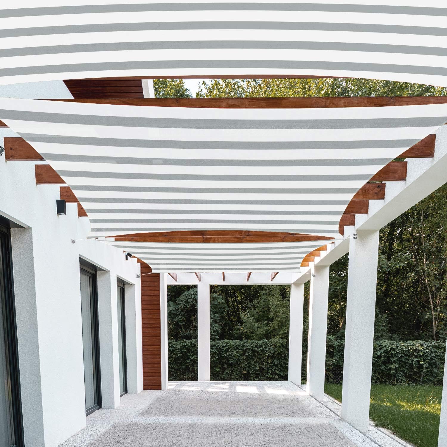 Patio Paradise 10' x 23' Gray White Stripe Sun Shade Sail Rectangle Canopy UV Block Resistant Heavy Duty Commercial Grade for Patio Backyard Lawn Garden Outdoor Activities -Customized