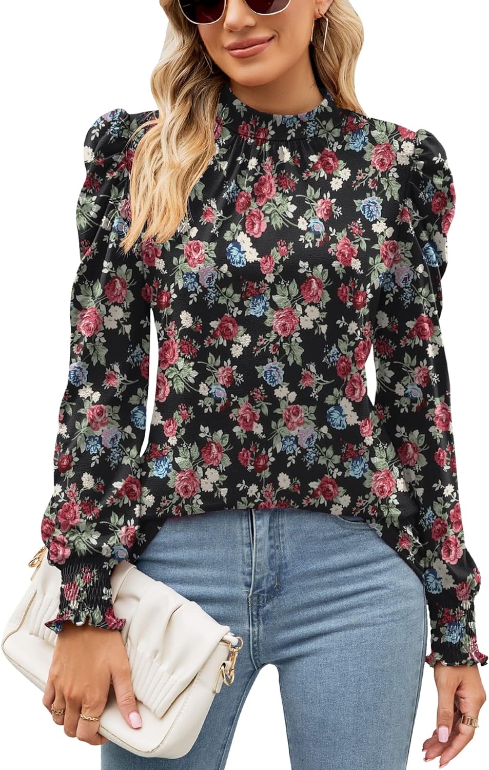 LUYAA Womens Spring Summer Tops Casual Shirts Puff Sleeve Blouses Business,Vacation Outfits