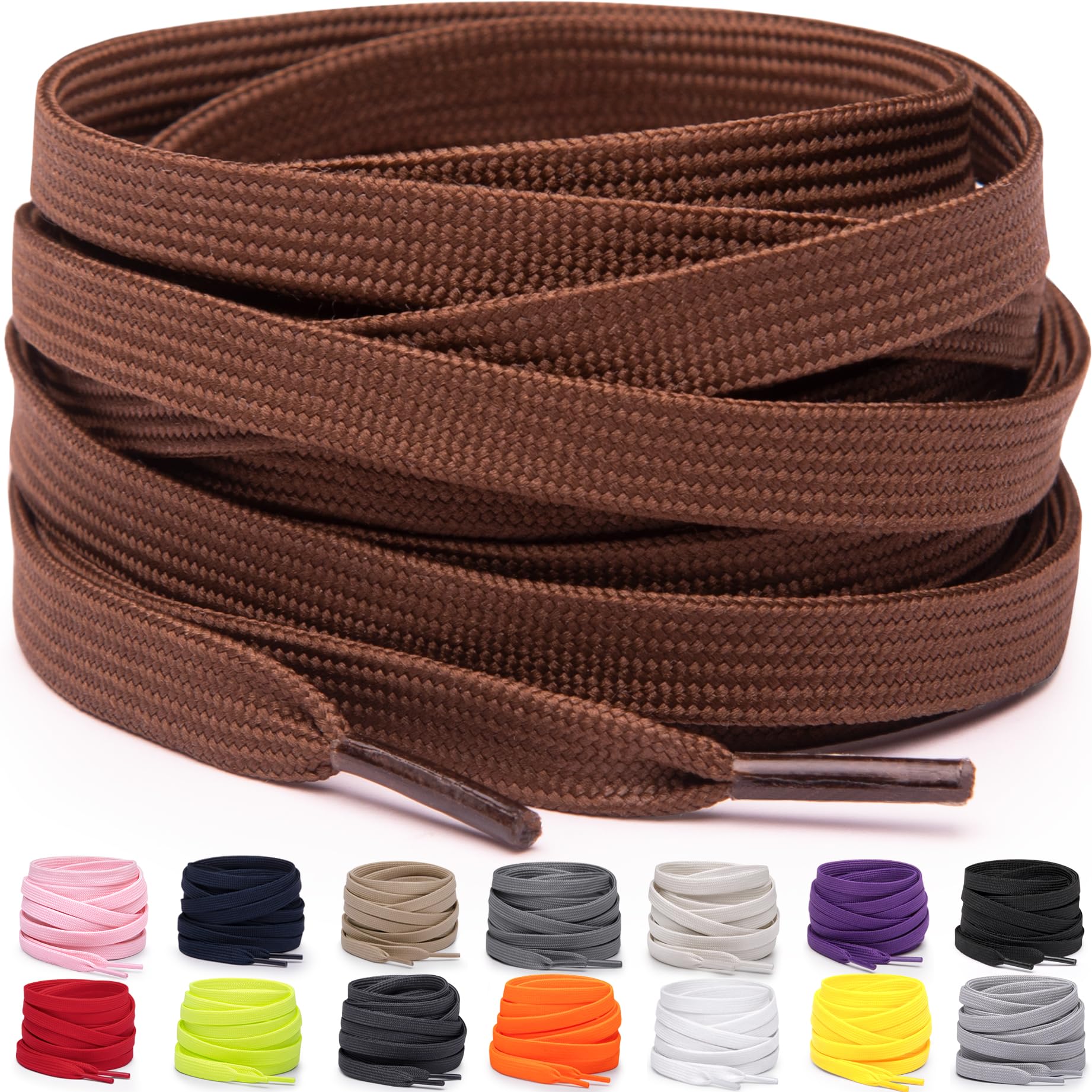 Miscly Flat Shoe Laces for Sneakers, Multiple Lengths and Colors Available (Brown, 72″ (183 CM))