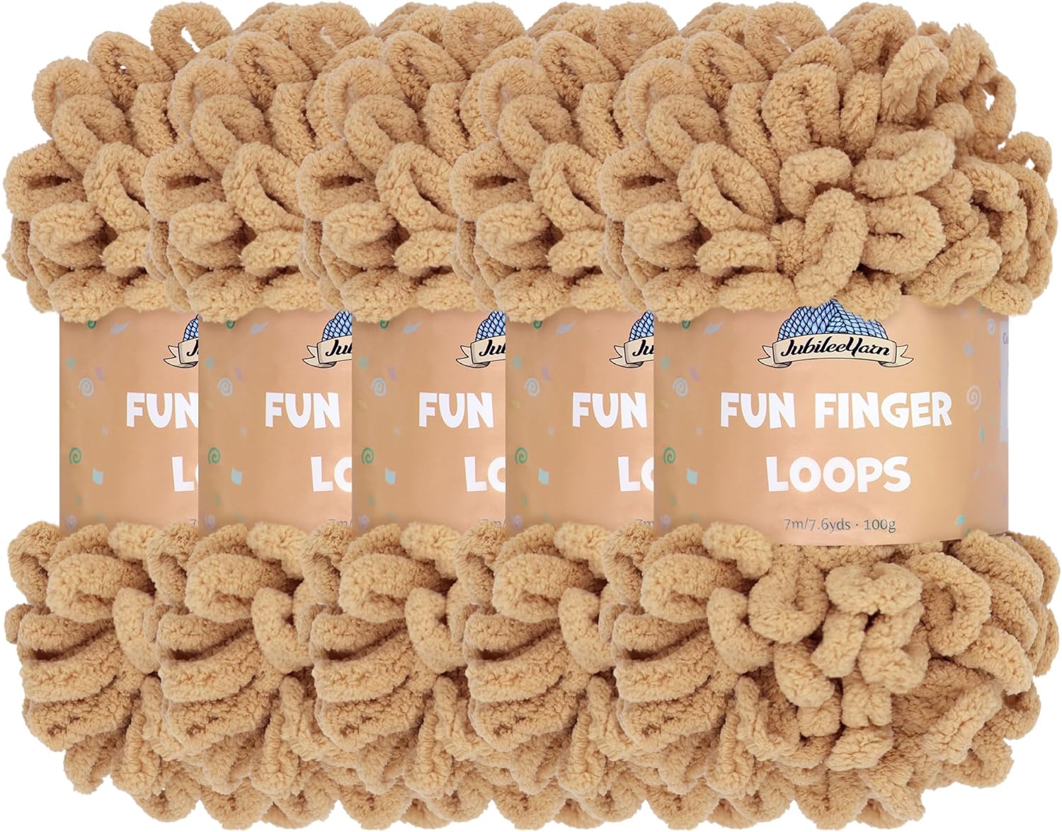 JubileeYarn Fun Finger Loops Yarn - Polyester Jumbo Loop Yarn - 100g/Skein - Sand - 5 Skeins