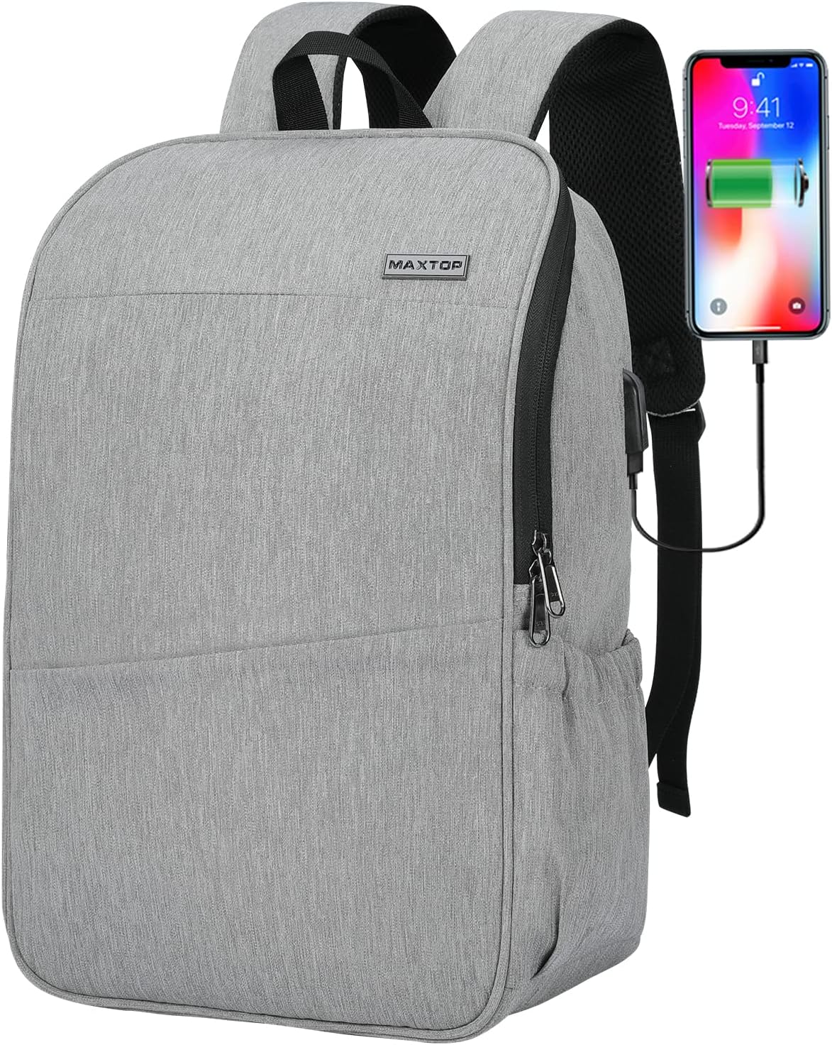MAXTOP Deep Storage Laptop Backpack with USB Charging Port Water Resistant College Computer Bookbag 16 Inch Laptop